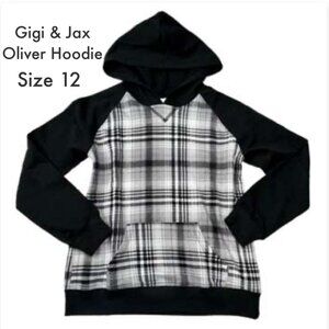 LuLaRoe GiGi & Jax Hoodie black and white plaid with black accents